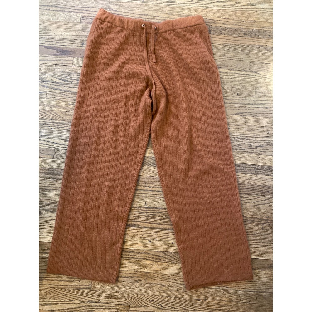 DKNY‎ Womens Rust Brown Ribbed Knit Wide Leg Lounge Pants Cashmere Blend Large